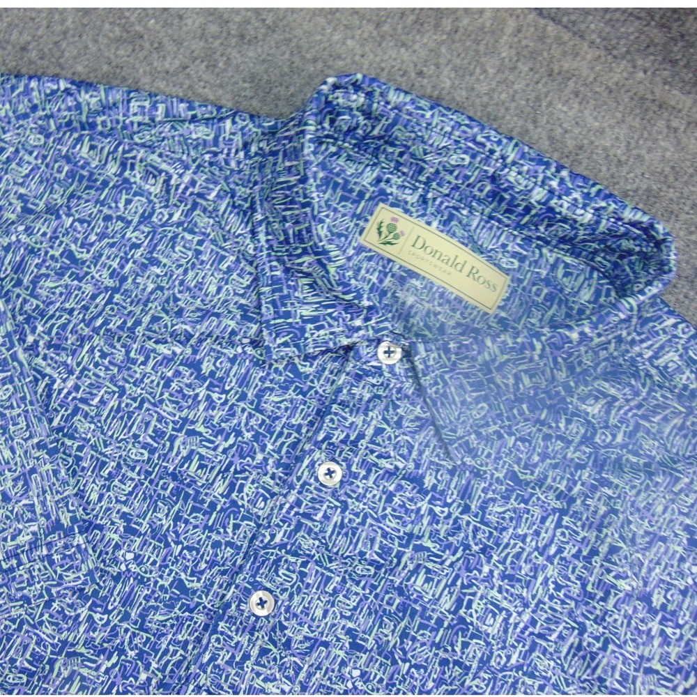 Donald Ross Polo Shirt Mens Large Blue Abstract Golf Sportswear Short Sleeve